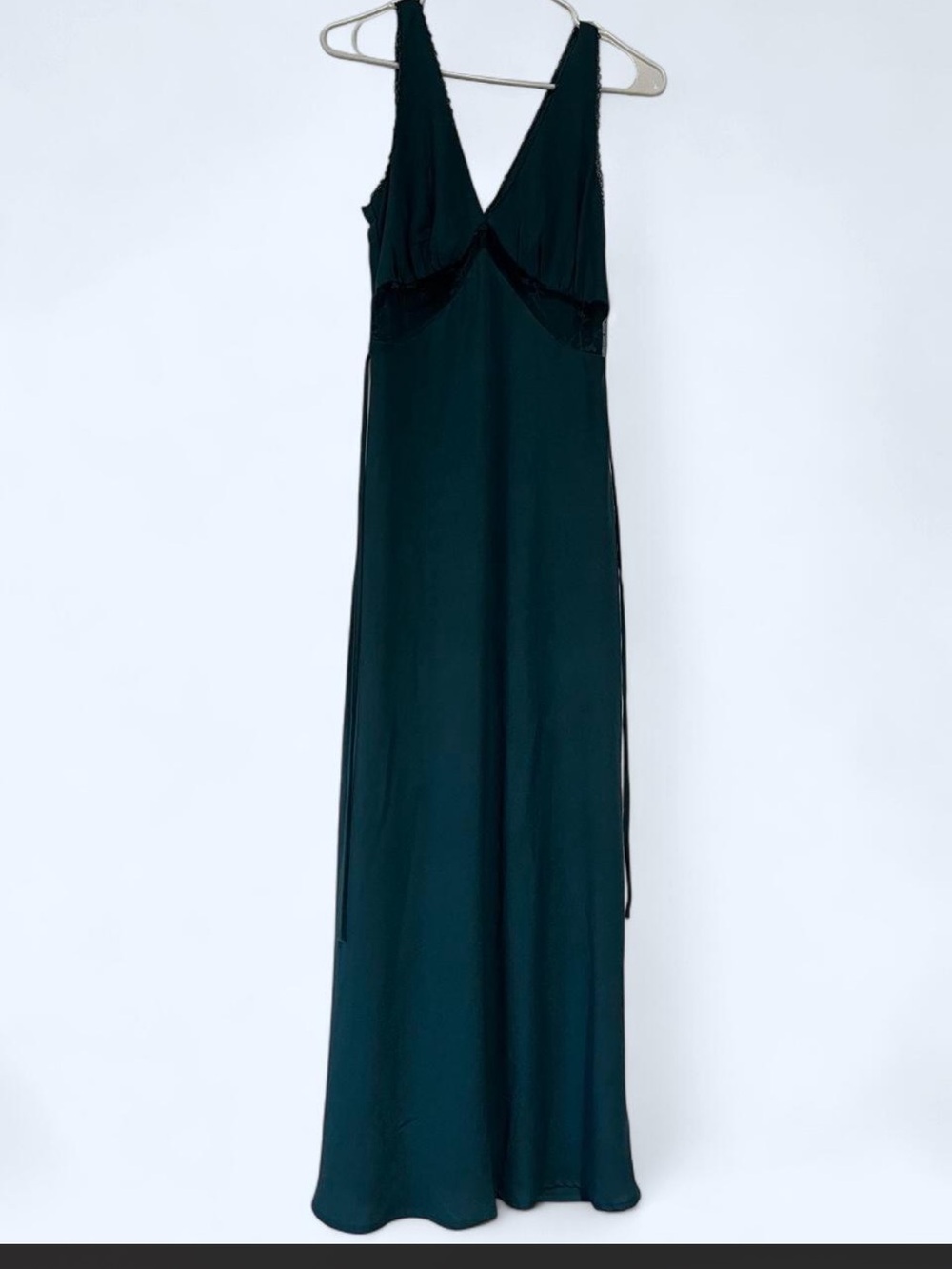 Wild Fable Dark Green Lace Trim Maxi Slip Dress Size S
